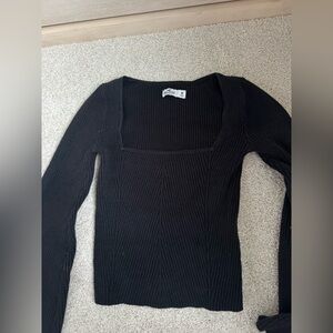 Hollister Black Ribbed Square-Neck Long Sleeve Top